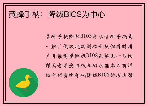 黄蜂手柄：降级BIOS为中心